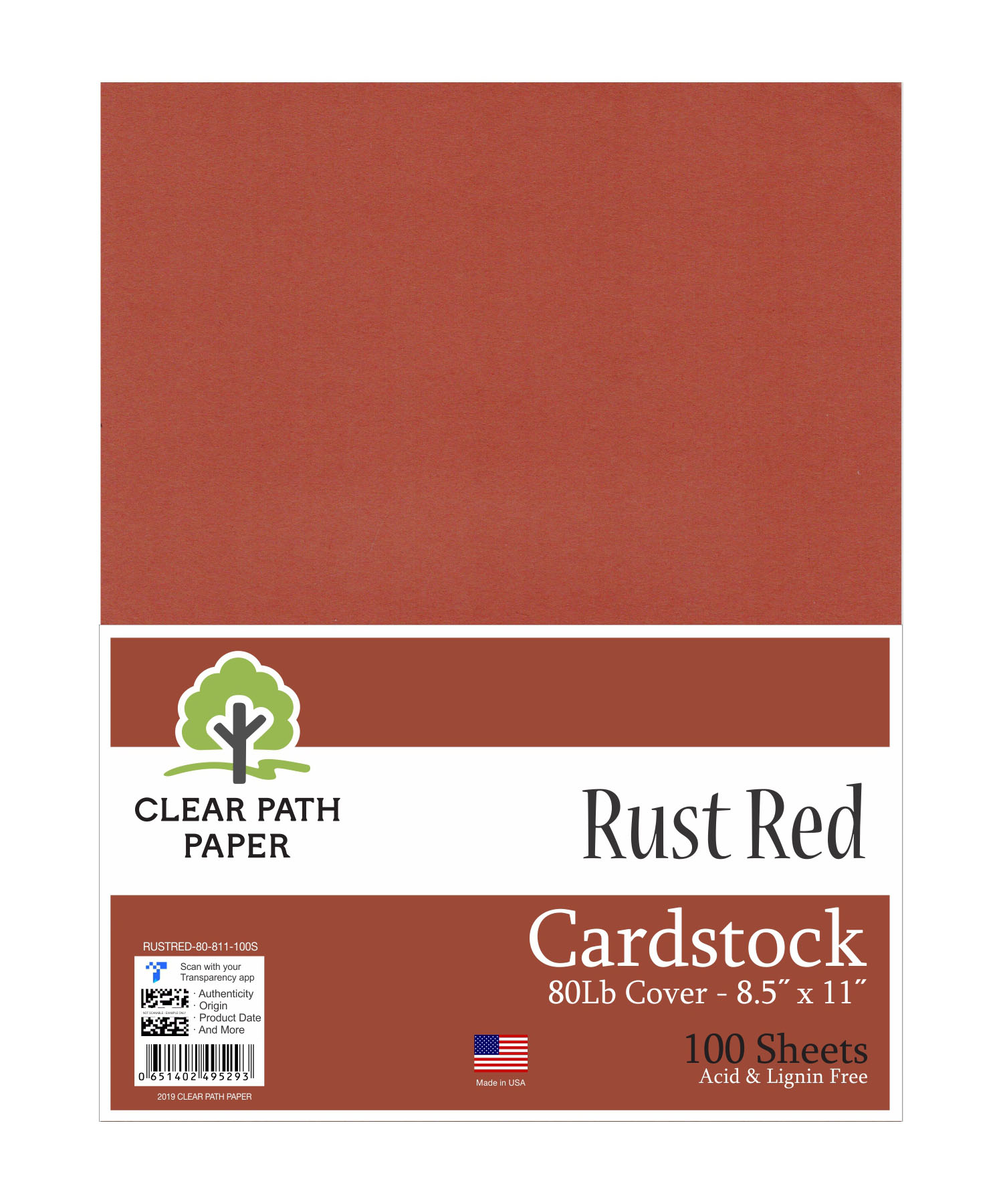 Rust Red Cardstock - 8.5 x 11 inch - 80Lb Cover - 100 Sheets